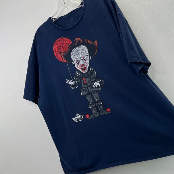 It Pennywise Clown T Shirt 2XL Men Horror Movie Navy Blue Crewneck Short Sleeve - Picture 3 of 7